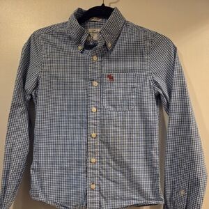 Abercrombie Kids Muscle Shirt Boys Large Blue White Gingham Plaid Button-Down